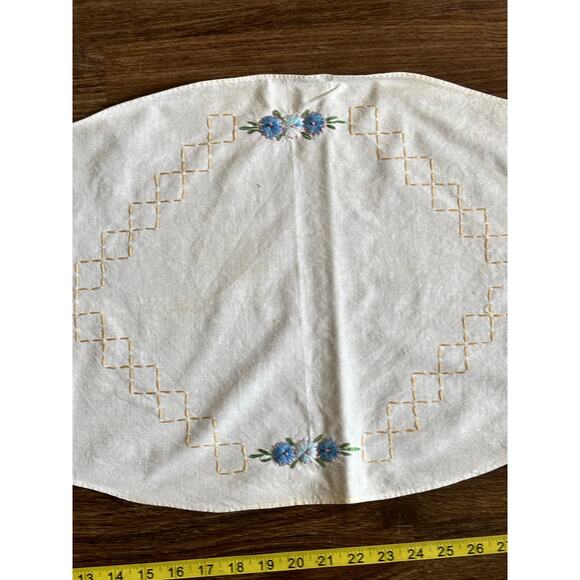 Antique Rainbow Floral Embroidery Table Runner 16" x 39" White Cotton AS IS - Picture 4 of 14